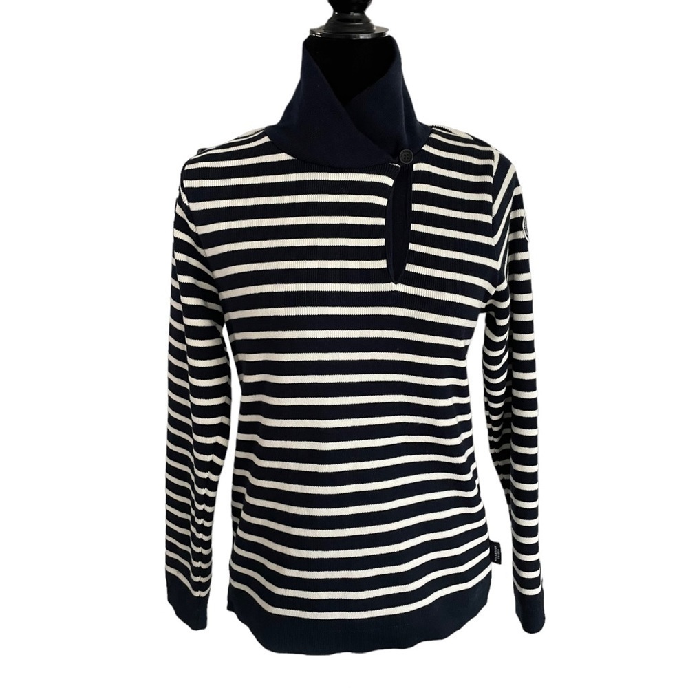 Holebrook Sweden Windproof Lined Knit Sweater Blue White Nautical Stripe Small